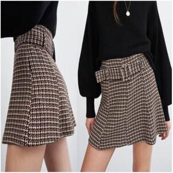 Zara Check Plaid Houndstooth Mini Skirt Small Preppy - Picture 1 of 5